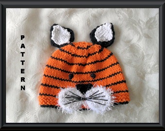 Knitted Hat Pattern Baby Hat Pattern Newborn Hat Pattern Infant Hat Pattern Tiger Hat  Pattern Halloween Baby Hat Pattern: TIGER