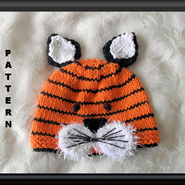 Knitted Hat Pattern Baby Hat Pattern Newborn Hat Pattern Infant Hat Pattern Tiger Hat  Pattern Halloween Baby Hat Pattern: TIGER