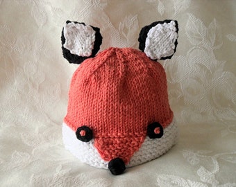 Knitted Fox Baby Hat Hand Knitted Fox Cap  Knitted Animal Beanie Knitted Baby Beanie Halloween Baby Hat Baby Shower Knitted Baby Gift