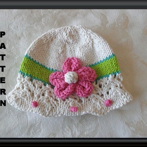 Knitted Hat Pattern Baby Hat Pattern Newborn Hat Pattern Infant Hat Pattern Knitting Pattern for Lace Brimmed Baby Hat: FEMME FATALE image 1
