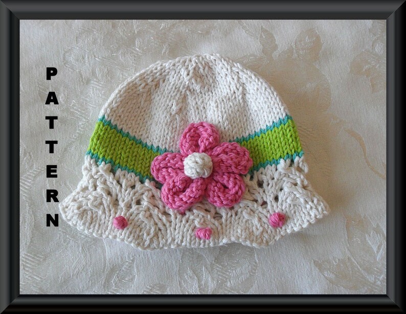 Knitted Hat Pattern Baby Hat Pattern Newborn Hat Pattern Infant Hat Pattern Knitting Pattern for Lace Brimmed Baby Hat: FEMME FATALE image 1