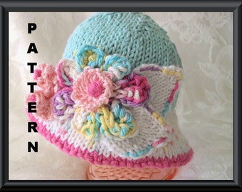 Baby Hat Pattern Knitted Hat Pattern Instant Download Baby Hat Pattern Easter hat Pattern Children Clothing: BRIMMED FANTASY FLOWER