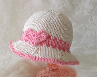 Knitted Valentine Baby Bonnet Brimmed Knit Baby Hat Cotton Knitted heart hat baby shower knitted baby gift gift for new mom christening gift