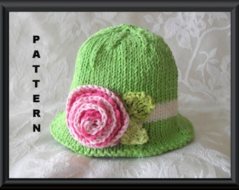 Knitted Hat Pattern Baby Hat Pattern Newborn Hat Pattern Infant Hat Pattern Knitting Pattern for Brimmed Baby Hat: MULTICOLORED ROSE