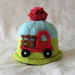 Knitted Farm truck baby hat knitted baby cap Knitted baby beanie Farmer Hat baby shower knitted baby gift gift for new mom christening gift image 4