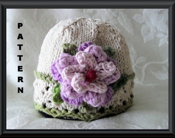 Knitted Hat Pattern Baby Hat Pattern Newborn Hat Pattern Infant Hat Pattern Baby Hat with flower Easter Hat Pattern: SCENTS OF LAVENDER