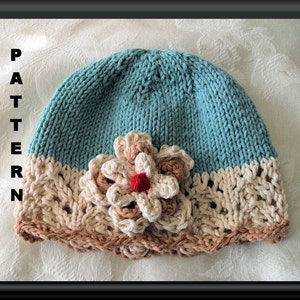 Baby Hat Pattern Knitted Hat Pattern Newborn Hat Pattern Infant Hat Pattern Baby Hat with Flower Knit Hat Pattern: REAL TEAL CLOCHE image 1