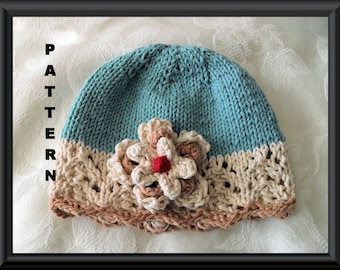 Baby Hat Pattern Knitted Hat Pattern Newborn Hat Pattern Infant Hat Pattern Baby Hat with Flower Knit Hat Pattern: REAL TEAL CLOCHE
