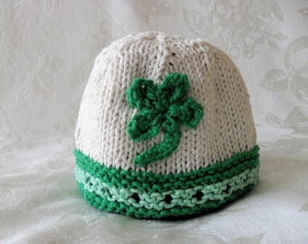 St. Paddy's Day Knitted Irish Baby Hat Irish Baby Beanie St. Patrick's Day Cap Shamrock Baby Beanie Knitted baby gift baby shower cloche