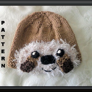 Knitted Hat Pattern Baby Hat Pattern Newborn Hat Pattern Infant Hat Pattern Sloth Baby Hat Pattern Animal Hat Pattern: SLOTH image 1