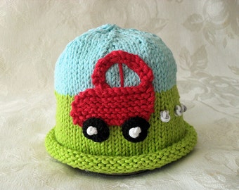 Knitted Baby Hat  Baby Beanie Knitted  Car Cap cotton knitted  baby hat Children Clothing Baby shower baby gift- PUTT PUTT VROOM!