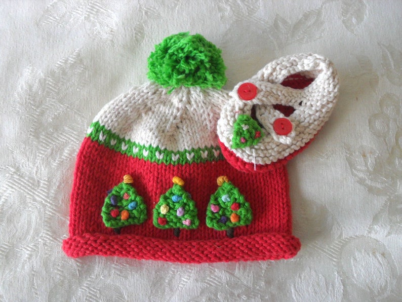 Knitted Baby Hat Knitted baby Beanie Christmas Tree Baby Hat Christmas Baby Hat baby shower gift knitted baby gift gift for new mom image 5