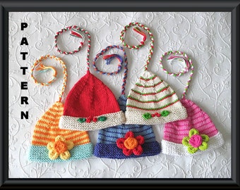 Knitted Hat Pattern Instant Download Baby Hat Pattern Christmas Elf Hat Pixie Hat  Instructions for Mistletoe and flower:ELF MISTLETOE HAT