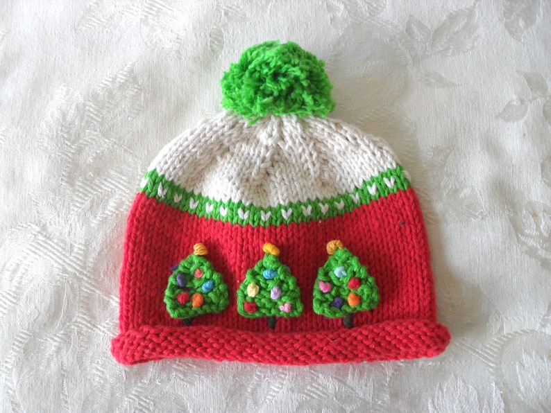 Knitted Baby Hat Knitted baby Beanie Christmas Tree Baby Hat Christmas Baby Hat baby shower gift knitted baby gift gift for new mom image 3