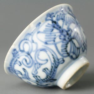 Qing Dynasty Blue White Cup | Antique Chinese Porcelain Floral Tea Bowl | 19th C Hand Painted Ceramic | Qing Collectible Cup