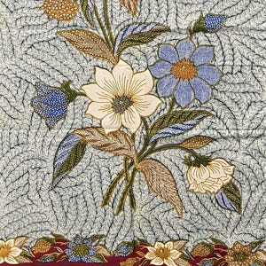 Vintage Indonesian Batik Selendang | Handdrawn Floral Tulis Textile | Traditional Java Shawl | Ethnic Wall Art Decor