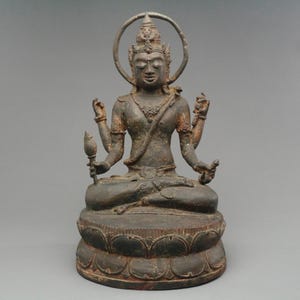 Large Bronze Seated Shiva Statue | Hindu God of Meditation & Dance | Old Sacred Sculpture | Spiritual Home Altar Decor
