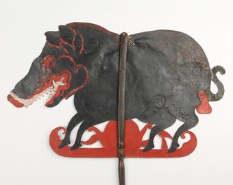 Rare Old Javanese Wayang Kulit Shadow Puppet Figure of a Wild Boar