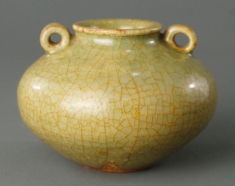 Antique Chinese Longquan Celadon Crackle Jarlet - Yuan Dynasty / Ming Dynasty