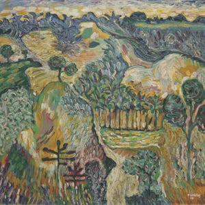 Nyoman Tomblos (b. 1970, Indonesian) - Balinese Rice field Landscape Painting - Oil on Canvas - Signed & Dated 1998