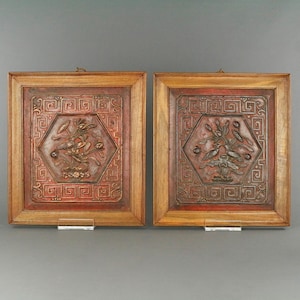 Vintage Chinese Embroidery Fabric Piece Framed Wall Art