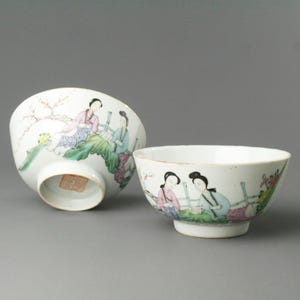 Two Antique Chinese Famille Rose Export Hand-painted Porcelain Bowls - Late 19th C / Early 20th C