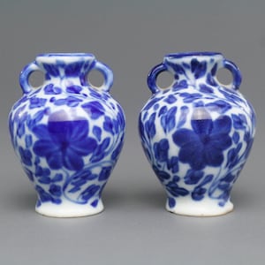 Pair Antique Chinese Mini Vases | Blue & White Floral Porcelain | Qing Ceramic Collectibles | 19th–20th C Asian Decor