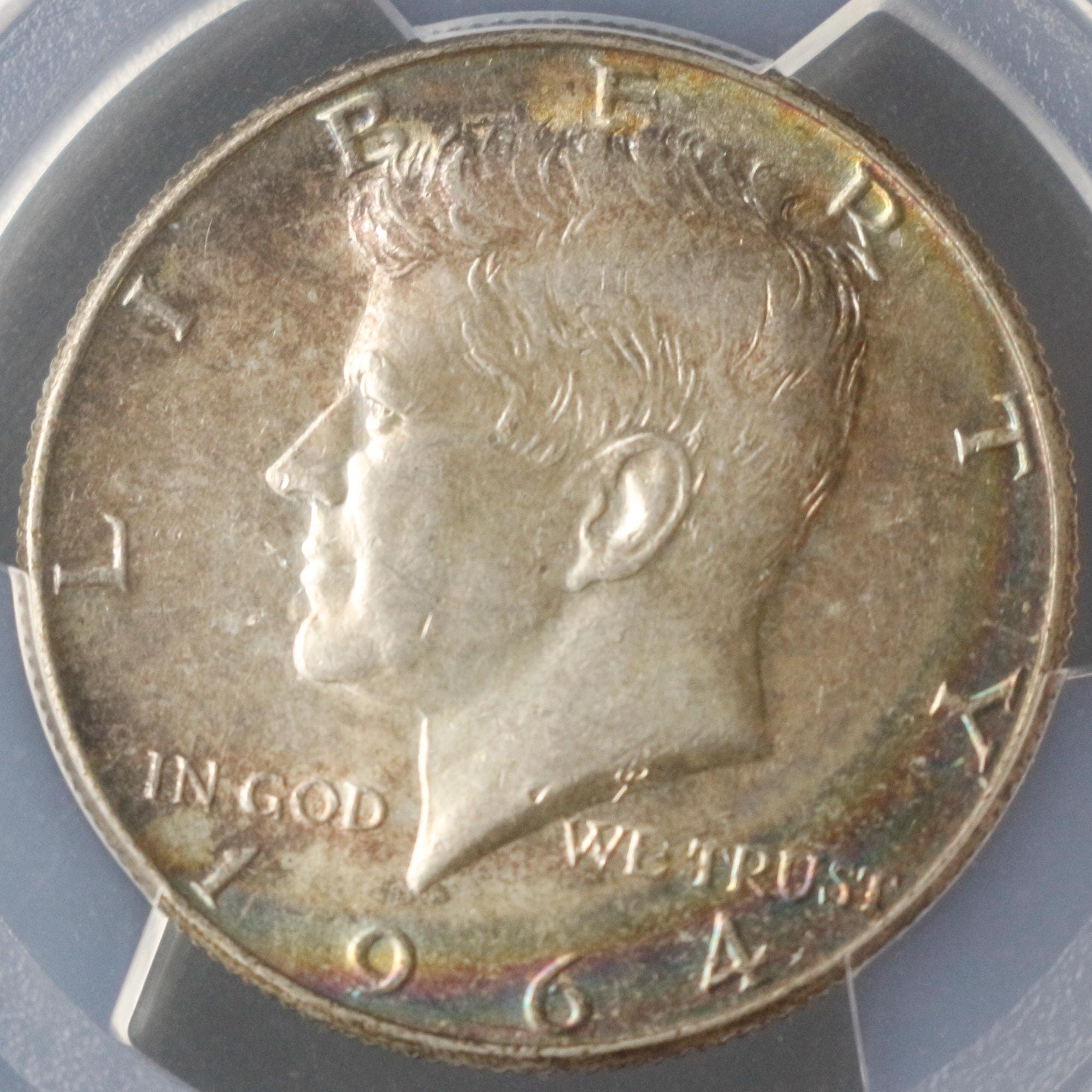 1964年 ケネディ ハーフダラー AU55 PCGS | レインボートーンの裏面