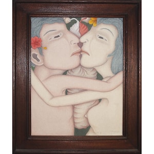 I Dewa Putu Mokoh (1936 - 2010, Indonesian) - Balinese Couple Painting - Acrylic on Canvas - Signed & Dated 1998