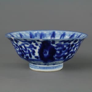 Antique Chinese Blue and White Porcelain Lotus & Lingzhi Pattern Rice Bowl - Qing Dynasty