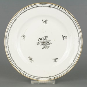 Antique Chinese Export Grisaille Porcelain Floral Plate - Qing Dynasty