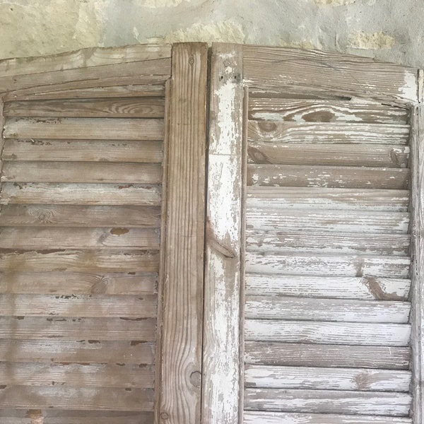 European Farmhouse Shabby Pair of Shutters, Antique Architectural Salvage Decor, Paris Flea Market