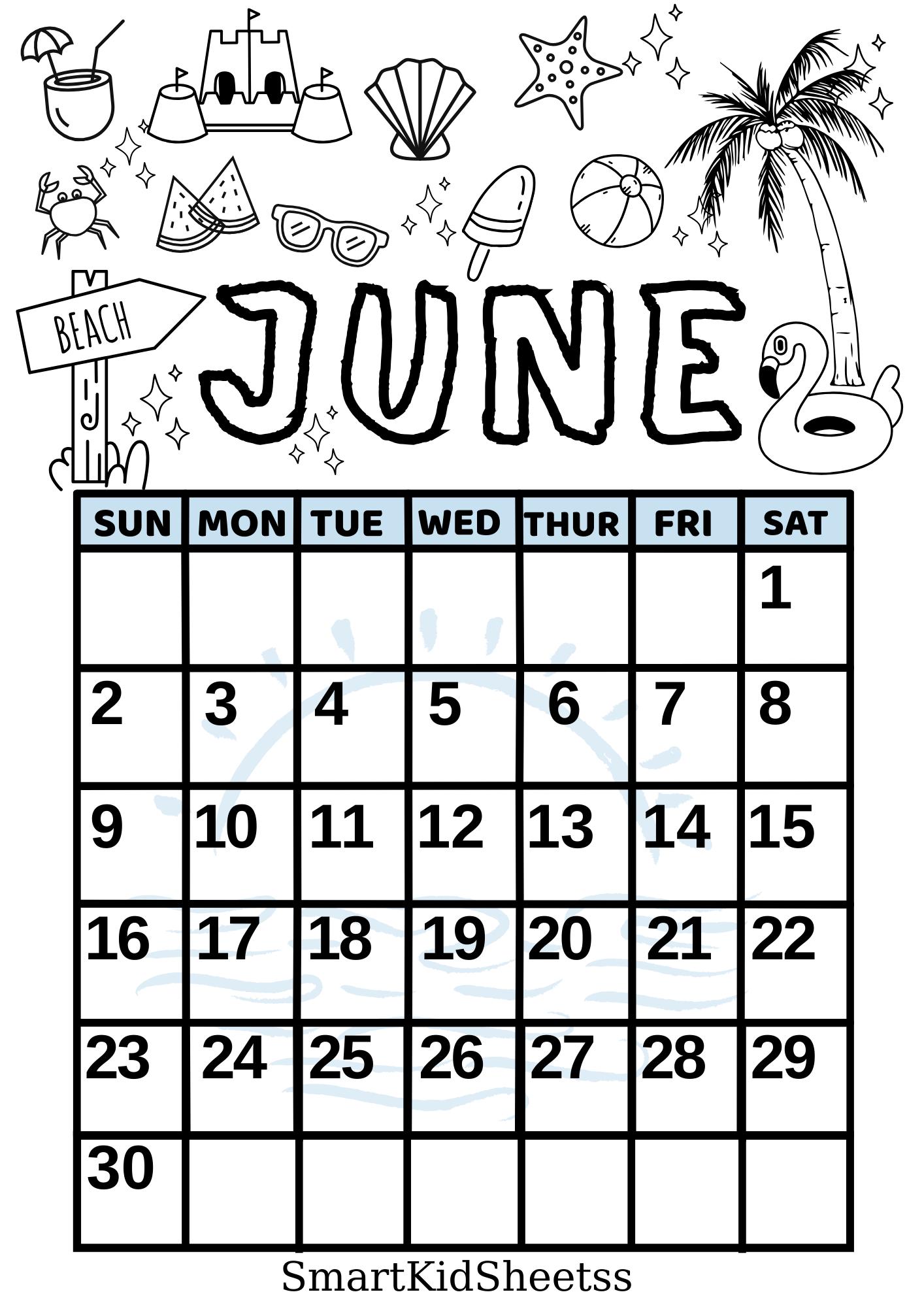 Free Printable June 2025 Coloring Calendar for Kids - Etsy, image size:1414x2000