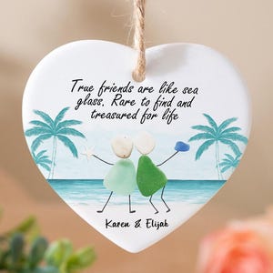 Personalized Friendship Sea Glass Ornament, Custom Best Friend Christmas Decor Gift, Ceramic Keepsake for Long Distance Friends, Tree Decor