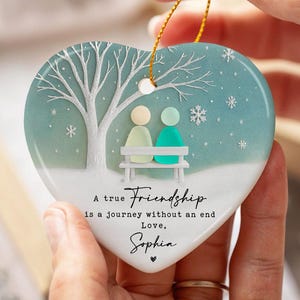 Personalized Friendship Sea Glass Ornament, Custom Best Friend Christmas Decor Gift, Ceramic Keepsake for Long Distance Friends, Tree Decor
