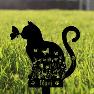 Personalized Fluffy Cat Memorial Stake, Flower Fluffy Cat, Metal Stake, Fluffy Cat Loss, Sympathy Sign, Pet Grave Markers, Remembrance Stake