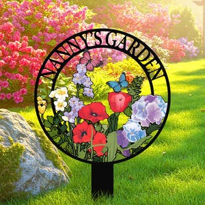 Personalized Colorful Flower Garden Sign,Wildflower Metal Garden Sign,Butterfly Flower Garden Stake, Floral Garden Name Sign