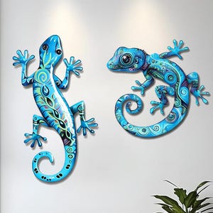 Vintage metalen hagedis muurkunst kleurrijke hagedis muur hangend metalen hagedis bord gekko housewarming cadeau reptielenbord, hangend in de buitentuin