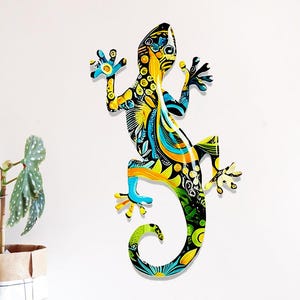 Vintage Colorful Metal Lizard Wall Art Lizard Wall Hanging Metal Lizard Sign Gecko Housewarming Gift Reptile Sign, Hanging in Outdoor Garden