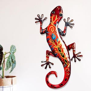 Vintage metalen hagedis muurkunst kleurrijke hagedis muur hangend metalen hagedis bord gekko housewarming cadeau reptiel hangend bord in buitentuin