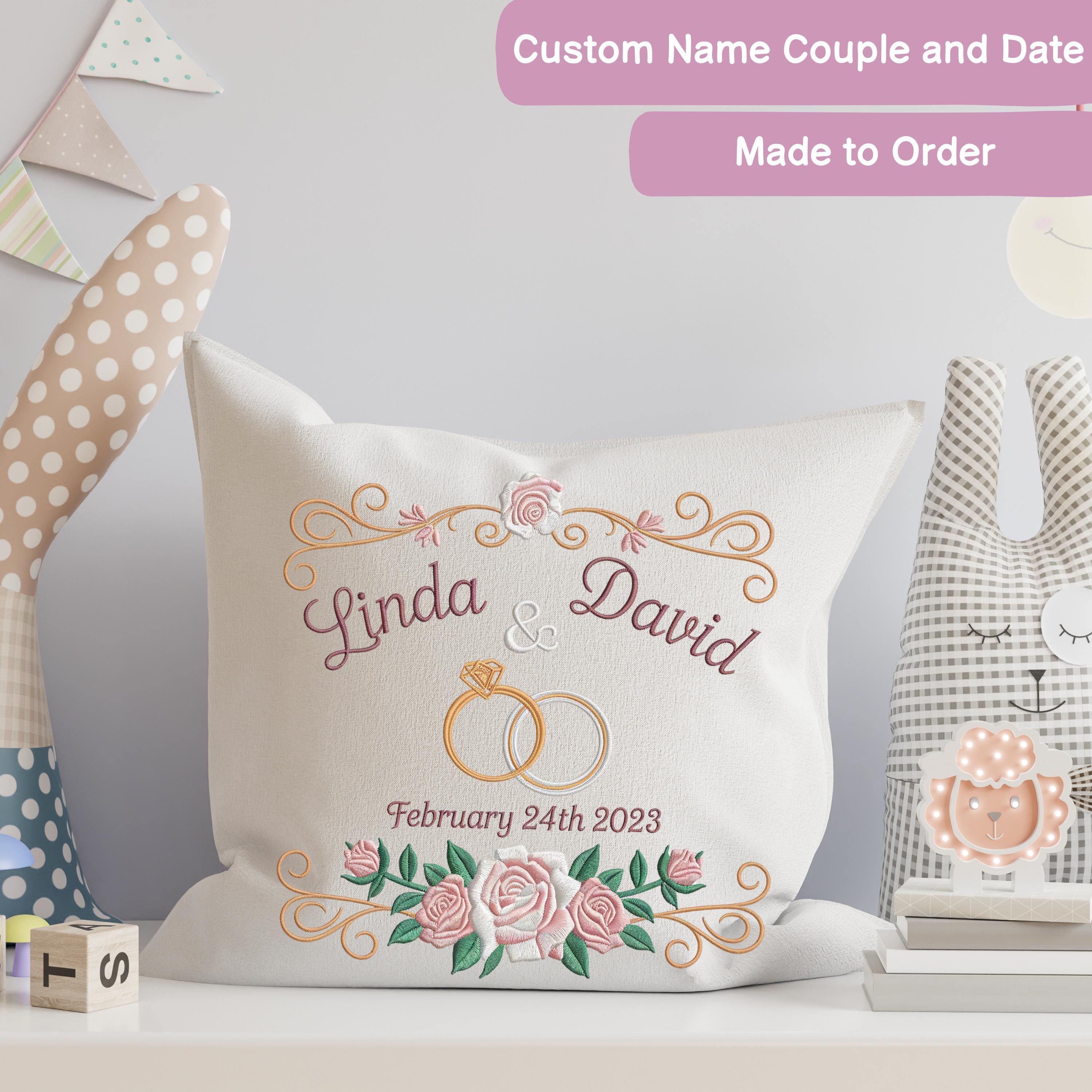 Customizable Wedding Design With Names, Date, Rings, and Roses Machine ...