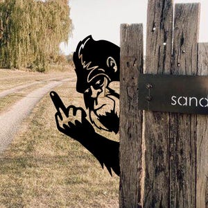 Funny Bigfoot sign, Middle finger metal plaque, Rude Bigfoot decor, Peek-a-Boo Flipping Off Bigfoot Metal Sign, Men’s humor wall art