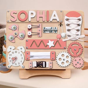 Personalized Wooden Name Puzzle, Montessori Busy Board, Custom Toddler Toy, Baby Sensory Board, Educational Gift for Kids