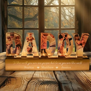 Luz de noche LED personalizada con collage de fotos "Papá para nosotros, eres el mundo", luz de noche con collage de fotos personalizado para papá, regalo con foto personalizado para papá