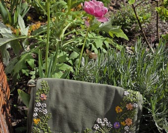 Sac fait main, coton biologique certifié GOTS, commerce équitable, haute qualité, broderie au ruban de soie, sac brodé, durable, biologique