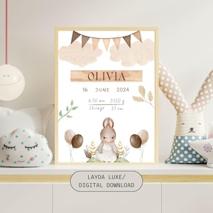 Custom birth Details Print for girl, Personalised gift Decor, Nursery Detail Wall Art, Custom New Baby name Keepsake gift, Nursery Printable