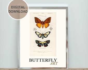 Butterfly Vintage Print: Colorful Minimalist Wall Decor (Digital Download)