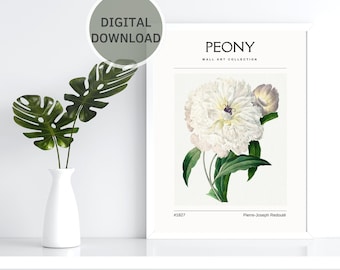 Dipinto vintage di peonie: stampa artistica botanica da parete (stampabile digitalmente)
