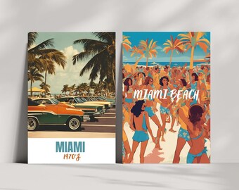 Conjunto de impressões vintage de Miami Beach: pôster de viagem retrô (download digital)