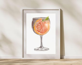 Watercolor Aperol Spritz Art Print: Vintage Bar Decor (Digital Download)